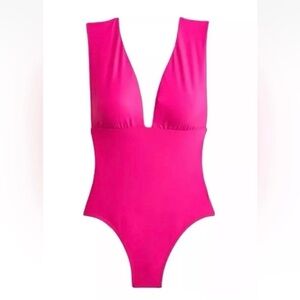 J Crew Pink Plunge V-Neck One Piece Swimsuit Size 24 Swimwear NWT